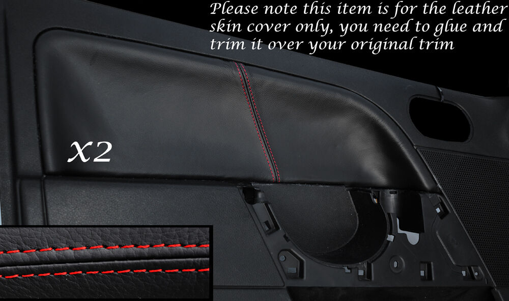RED STITCH 2X FRONT DOOR CARD TRIM LEATHER COVERS FITS FIESTA MK6 02-08 5 DR