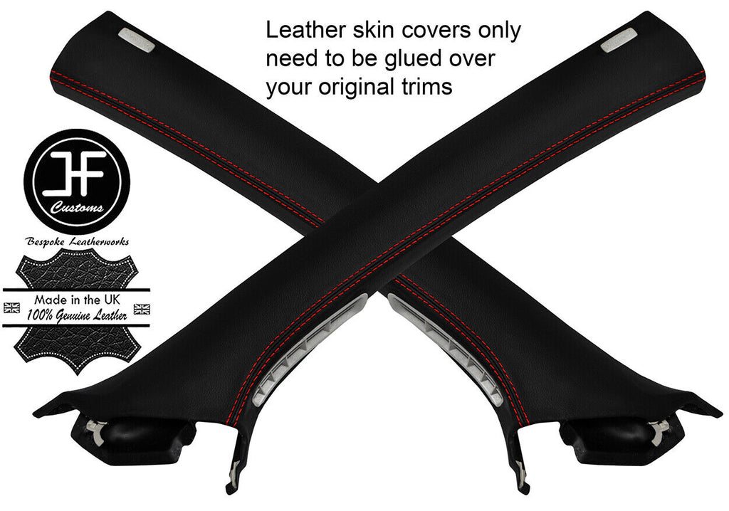 RED STITCHING 2X A POST PILLAR LEATHER COVERS FITS VW GOLF MK6 VI 2009-2013