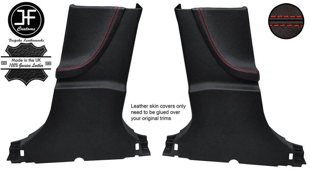 RED STITCH 2X LOWER B PILLAR PAD LEATHER COVERS FITS TESLA MODEL S 12-16