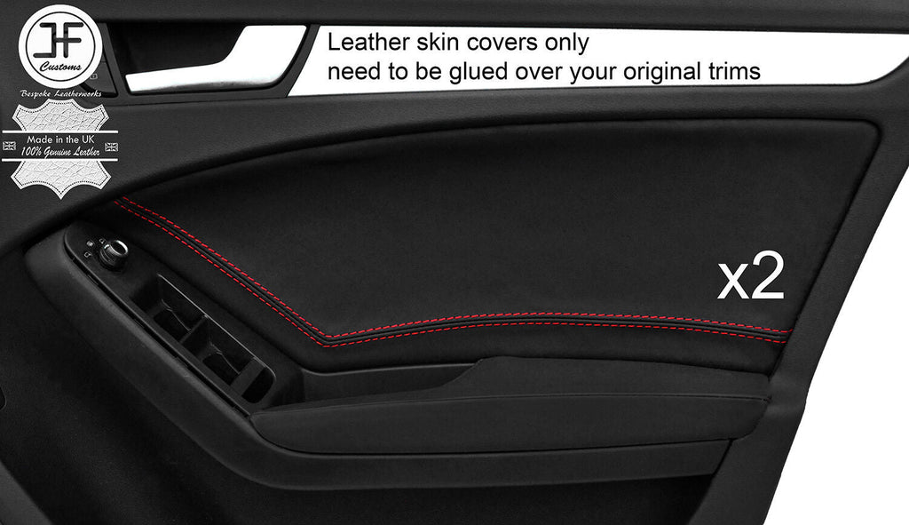 RED STITCH 2X FRONT DOOR CARD NAPPA LEATHER COVERS FITS AUDI A4 B8 2008-2015