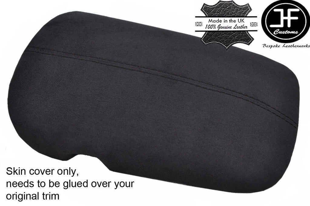 BLACK STITCH CHARCOAL PU SUEDE ARMREST LID COVER FITS FORD MUSTANG 2015-2017