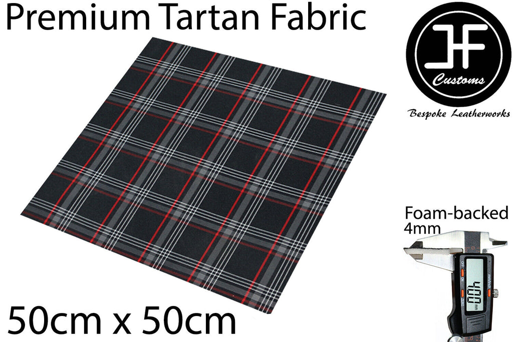PREMIUM AUTOMOTIVE RED TARTAN FOAM BACKED 4MM FABRIC 50cm x 50cm UPHOLSTERY