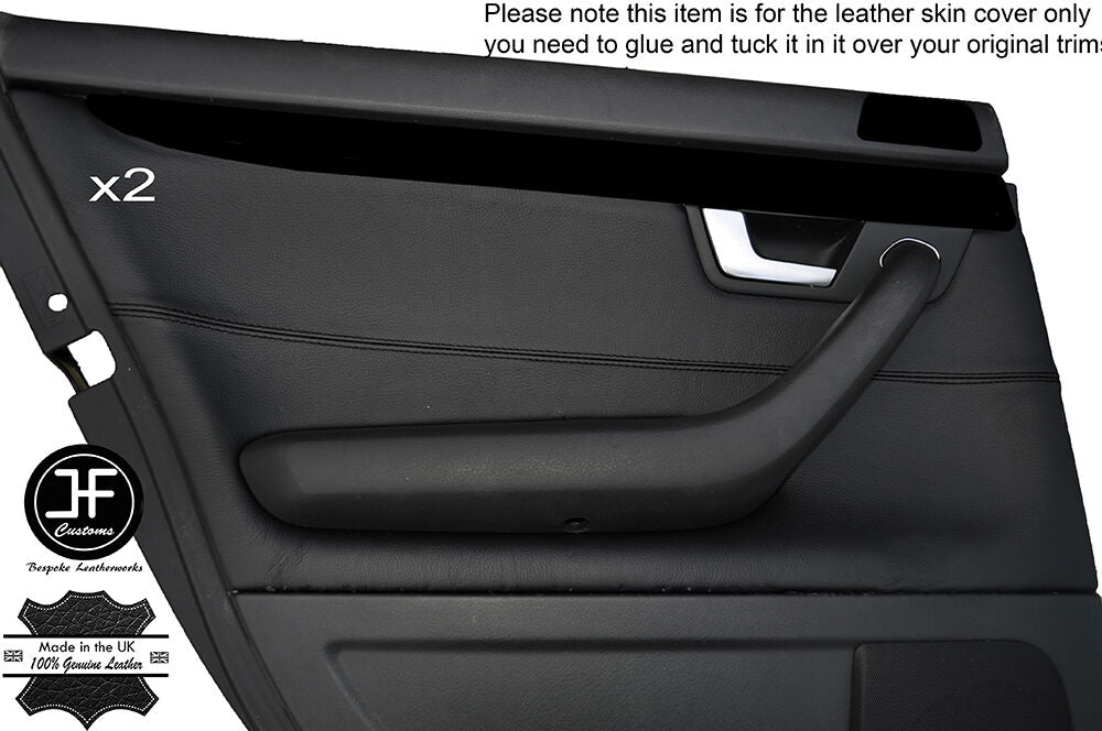 BLACK STITCH 2X REAR DOOR CARD TRIM LEATHER COVER FITS AUDI A4 B7 2004-2008