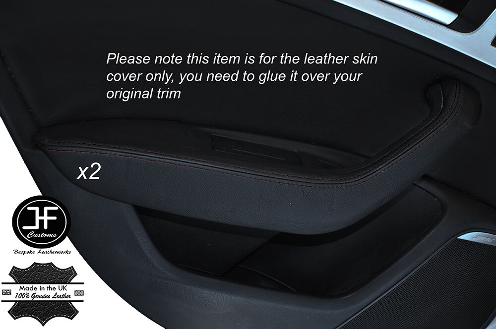 BLACK STITCH 2X REAR DOOR HANDLE ARMREST SKIN COVERS FITS AUDI A6 C7 2011-2015