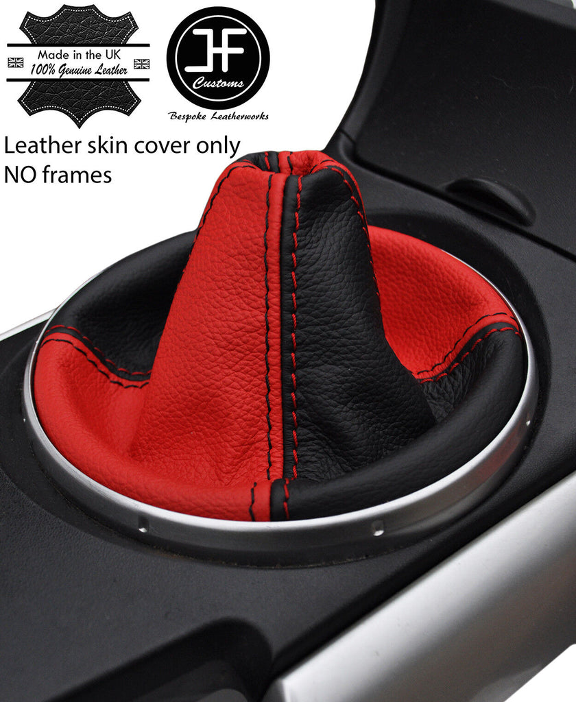 BLACK & RED TOP GRAIN REAL LEATHER GEAR GAITER COVER FITS MAZDA RX8 03-12