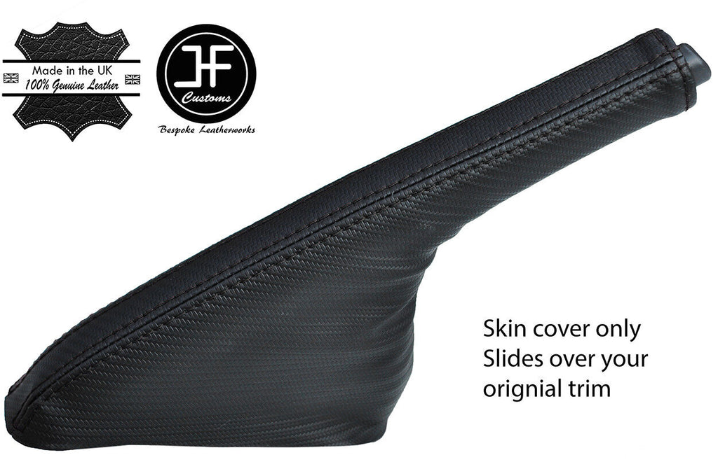 BLACK STITCHING CARBON FIBER VINYL SLIM HANDBRAKE GAITER FITS FIAT 500 2007-2017