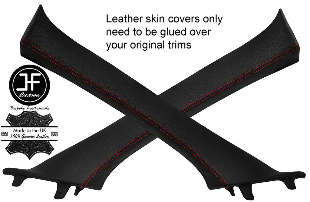 RED STITCHING 2X A PILLAR REAL LEATHER COVERS FITS NISSAN QASHQAI J11 13-18