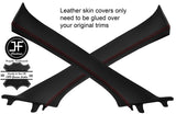 RED STITCHING 2X A PILLAR REAL LEATHER COVERS FITS NISSAN QASHQAI J11 13-18