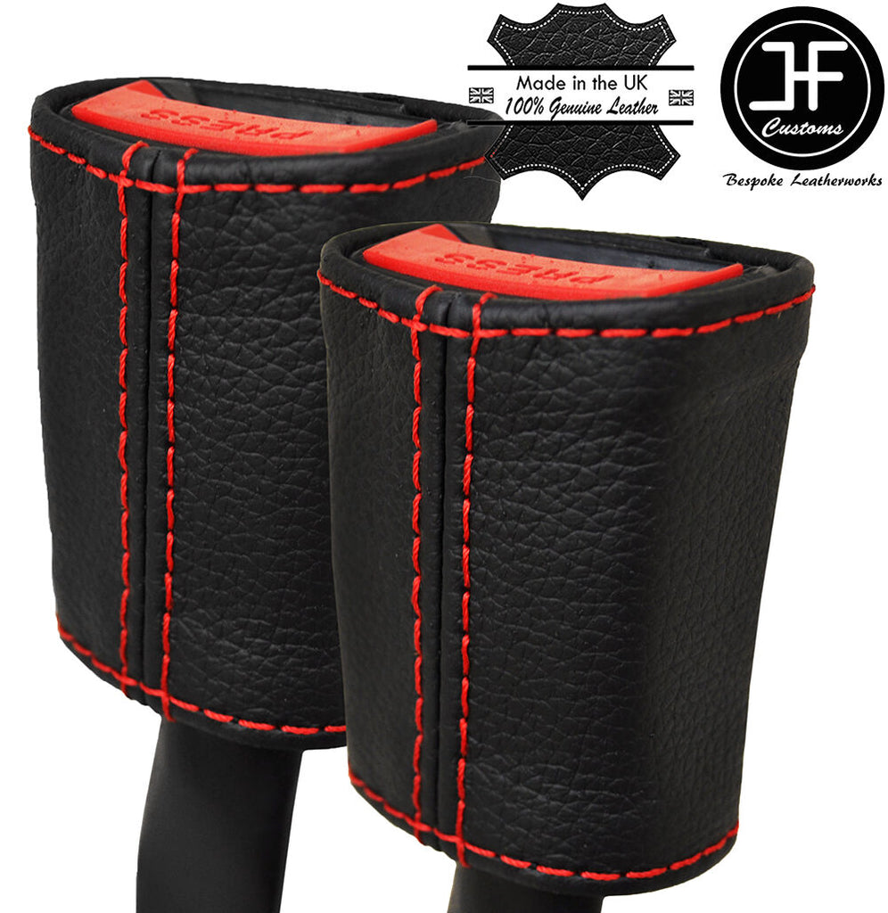 RED STITCHING 2X SEAT BELT LEATHER COVERS FITS LANCIA YPSILON 843 2003-2010