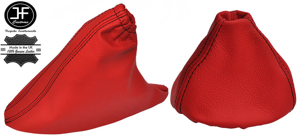 RED LEATHER BLACK STITCH MANUAL GEAR & HANDBRAKE GAITER FITS FIAT 500 07-15
