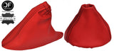 RED LEATHER BLACK STITCH MANUAL GEAR & HANDBRAKE GAITER FITS FIAT 500 07-15