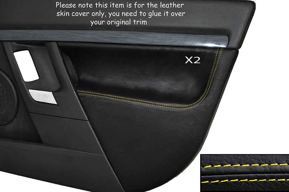 YELLOW STITCH 2X FRONT DOOR CARD SKIN COVERS FITS VAUXHALL OPEL VECTRA C SIGNUM