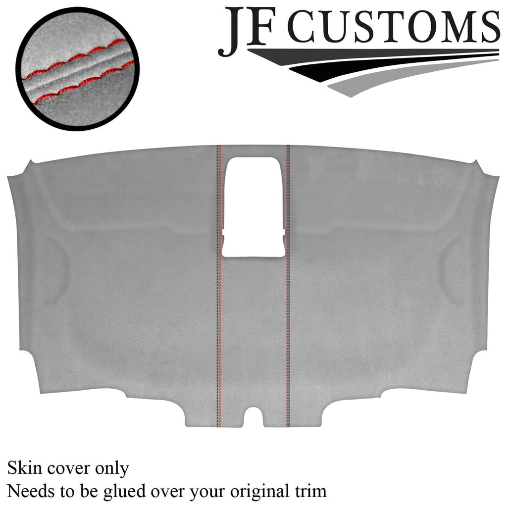 RED STITCH L GREY SUEDE HEADLINER COVER FOR VW T6 TRANSPORTER VAN 16-19