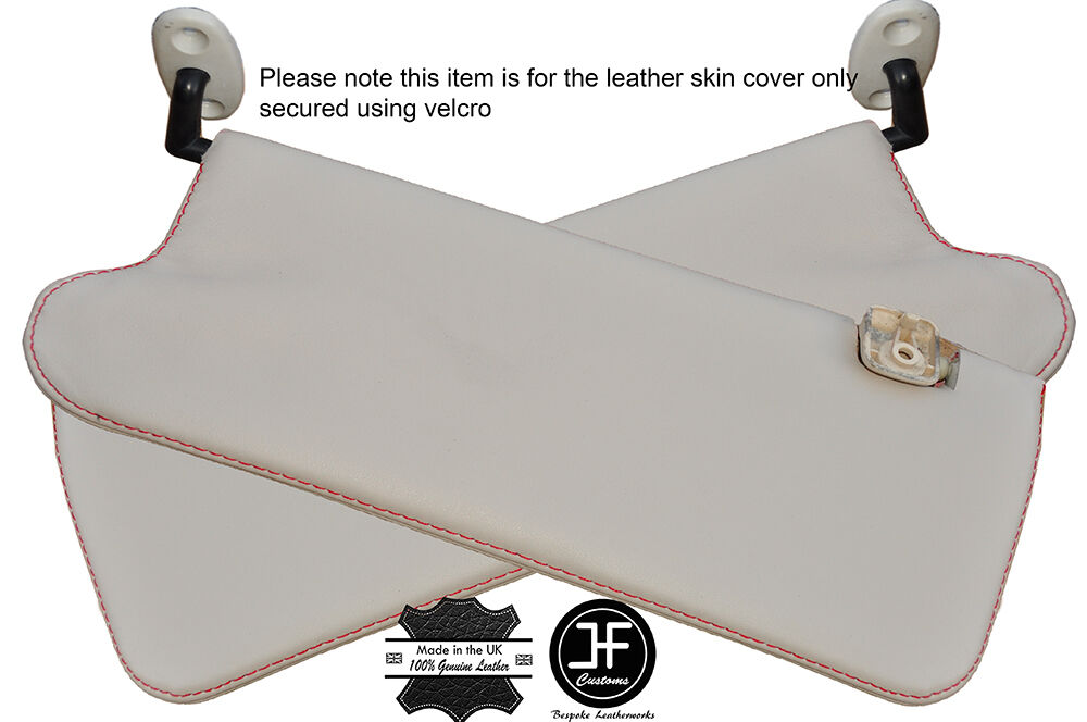 RED STITCH 2X SUN VISORS GREY LEATHER COVERS FITS FIGARO 1991-1993 CUSTOM NEW