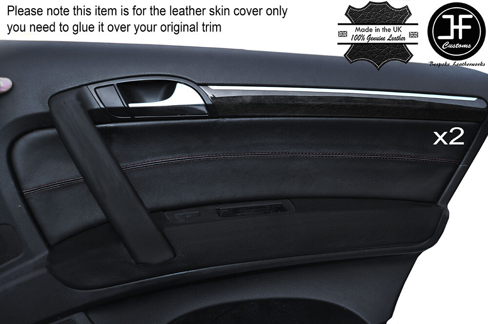 BLACK STITCH 2X REAR DOOR CARD TRIM LEATHER COVERS FITS AUDI Q7 4L 2006-2015
