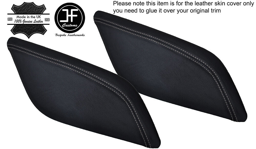 WHITE STITCHING 2X CONSOLE KNEE PADS LEATHER COVERS FITS AUDI A6 C7 2011-2016