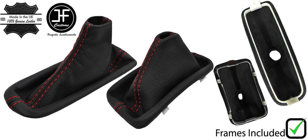 RED STITCH LEATHER AUTOMATIC GAITERS SET + PLASTIC FRAME FOR BMW X5 E53 00-06