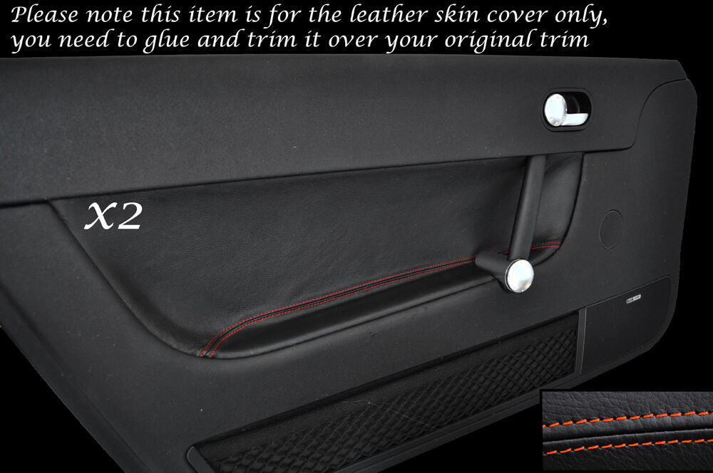 ORANGE STITCH 2X DOOR CARD TRIM LEATHER SKIN COVERS FITS AUDI TT MK1 1998-2006