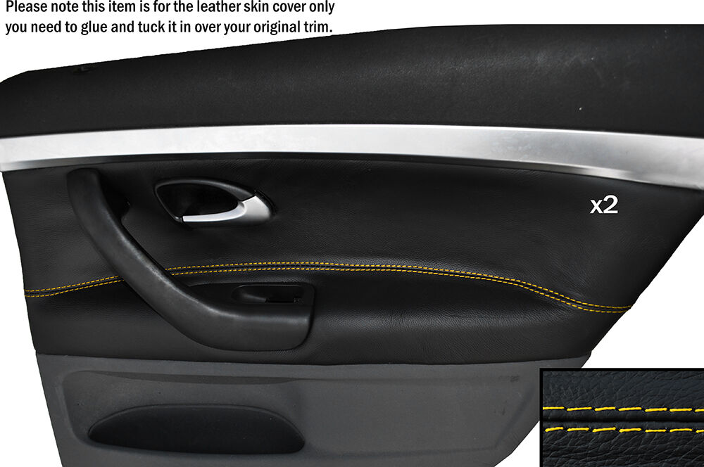 YELLOW STITCH 2X REAR DOOR CARD TRIM LEATHER SKIN COVER FITS SAAB 93 9-3 03-12