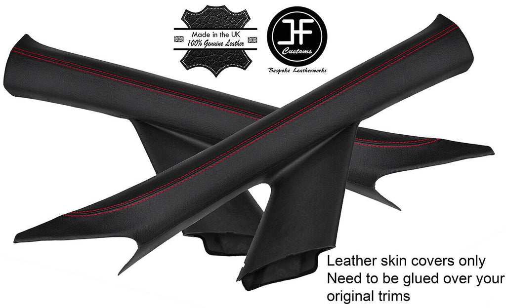RED STITCH 2X A PILLAR LEATHER COVERS FITS VAUXHALL OPEL ASTRA MK6 J 09-15