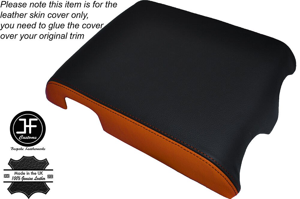 BLACK & ORANGE ARMREST LID LEATHER SKIN COVER FITS HUMMER H2 2005-2007