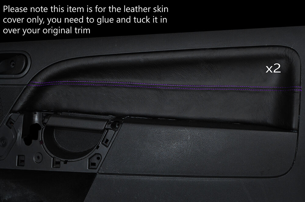 PURPLE STITCH 2X FRONT DOOR CARD TRIM SKIN COVERS FITS FIESTA MK6 02-08 3 DOOR