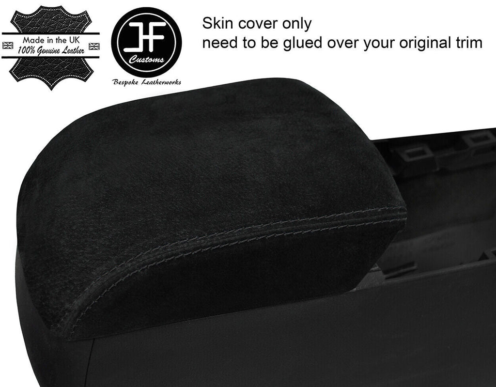 BLACK STITCHING REAL SUEDE ARMREST COVER FITS MAZDA 3 2016-2019 CUSTOM NEW