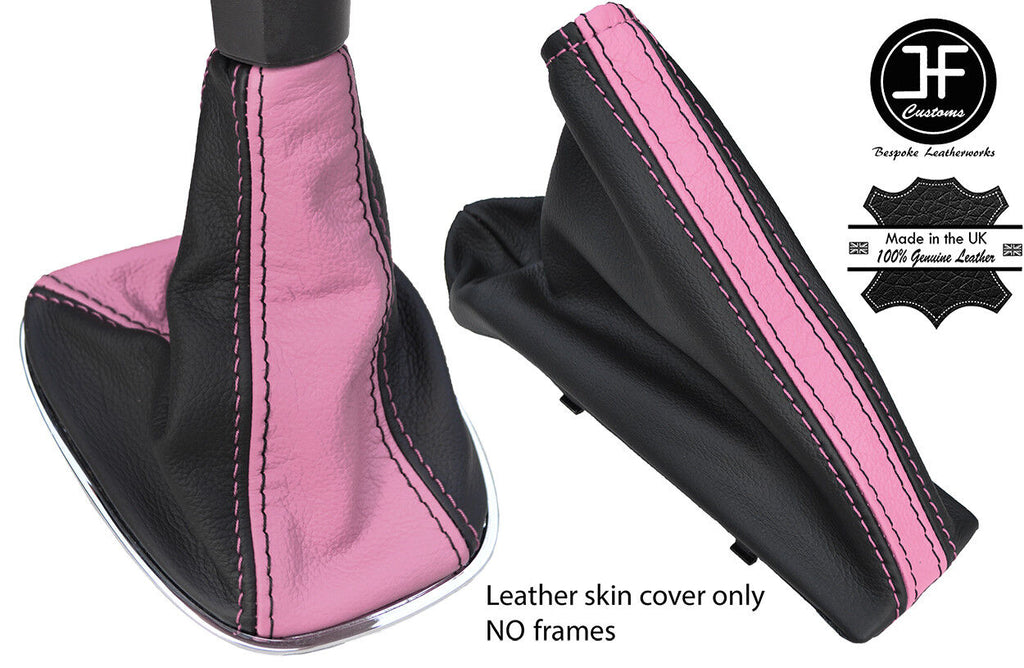 BLACK & PINK TOP GRAIN LTHR GEAR HANDBRAKE GAITER FOR VAUXHALL CORSA D 06-14