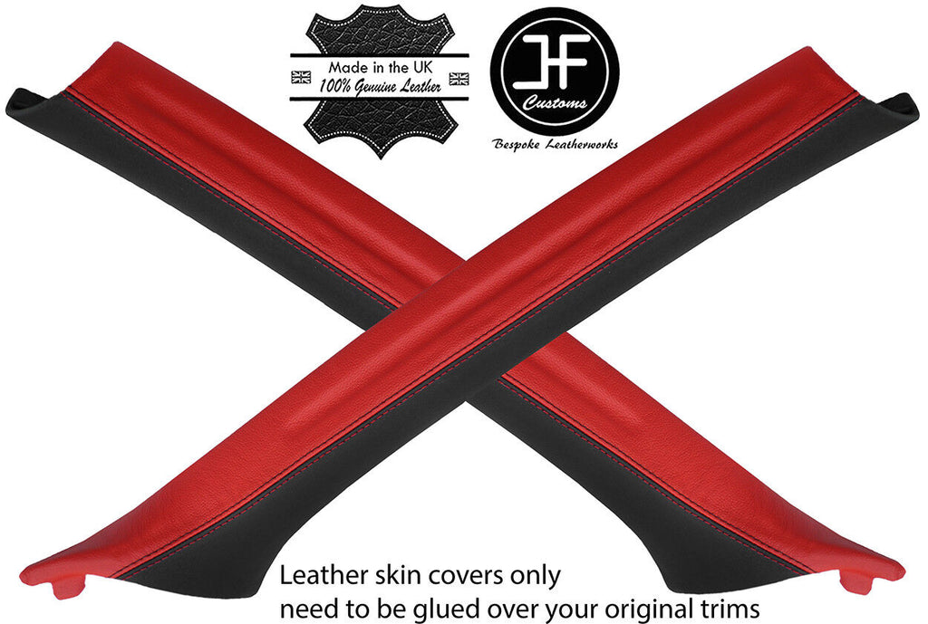 BLACK & RED 2X A PILLAR REAL LEATHER COVERS FOR BMW 3 E46 COUPE 1998-2005
