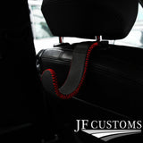 RED STITCH EMBOSSED LEATHER HEADREST HOOK HANGER FOR BMW E90 E91 E92 E93 JF1