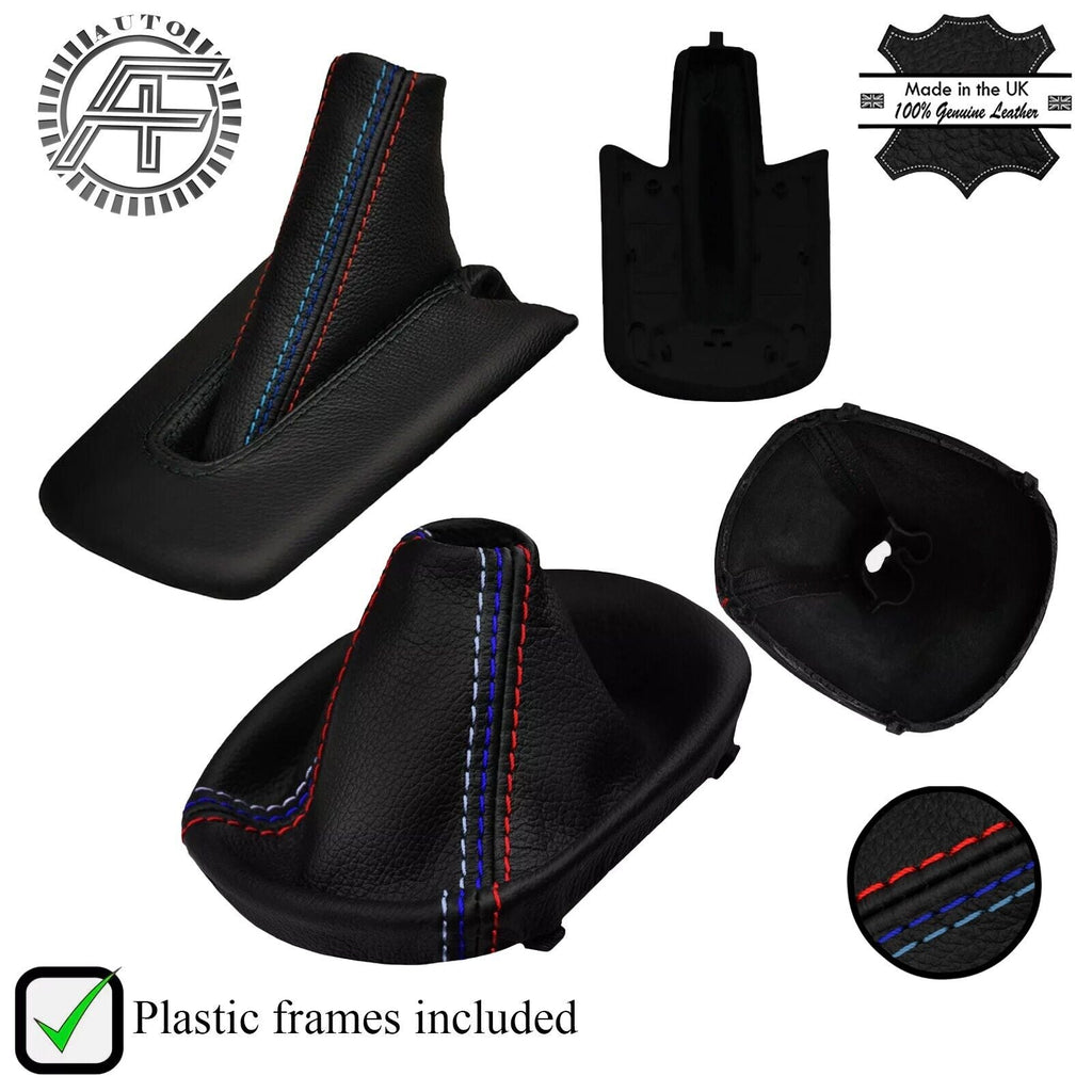 TRI STITCH LEATHER GEAR HANDBRAKE GAITER+PLASTIC FRAME FOR BMW Z4 E85 E86 02-08
