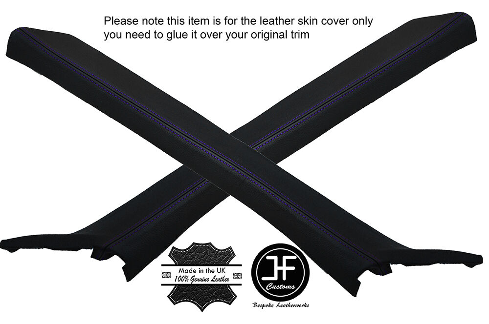 PURPLE STITCHING 2X A POST PILLAR LEATHER COVERS FITS FORD MONDEO MK3 2001-2006