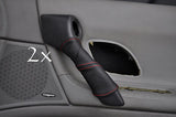 FITS RENAULT LAGUNA 2001-2005 2X DOOR HANDLE COVERS BLACK LEATHER red stitching