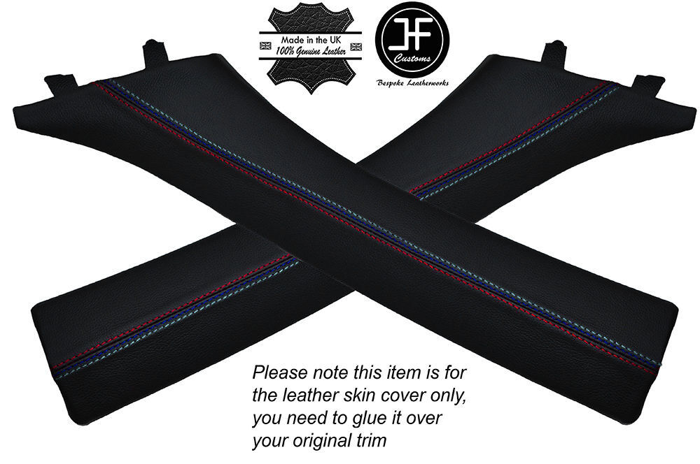 BLACK LEATHER TRI STITCHING 2X A PILLARS COVERS FITS BMW E93 CONVERTIBLE 06-12