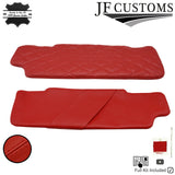 JF2 D RED LEATHER CROSS DIAMOND STITCH 2X SUN VISOR COVERS FOR DEFENDER 07-14