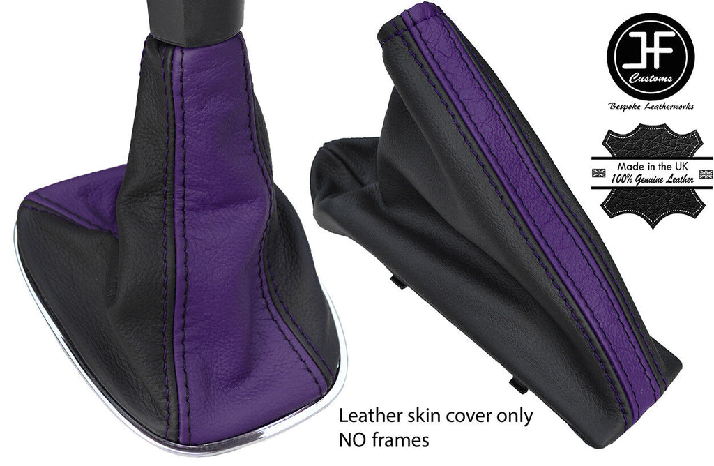 BLACK & PURPLE TOP GRAIN LTHR GEAR HANDBRAKE GAITER FOR VAUXHALL CORSA D 06-14