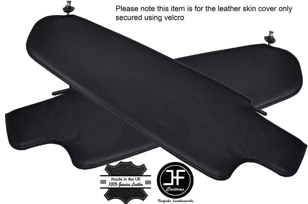 BLACK STITCH 2X SUN VISORS LEATHER COVERS FITS VW T2 BAY WINDOW VAN 1968-1979