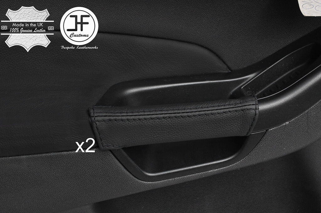 BLACK STITCH 2X DOOR HANDLE LEATHER COVERS FOR FORD FIESTA MK9 2013-2017 3 DOOR