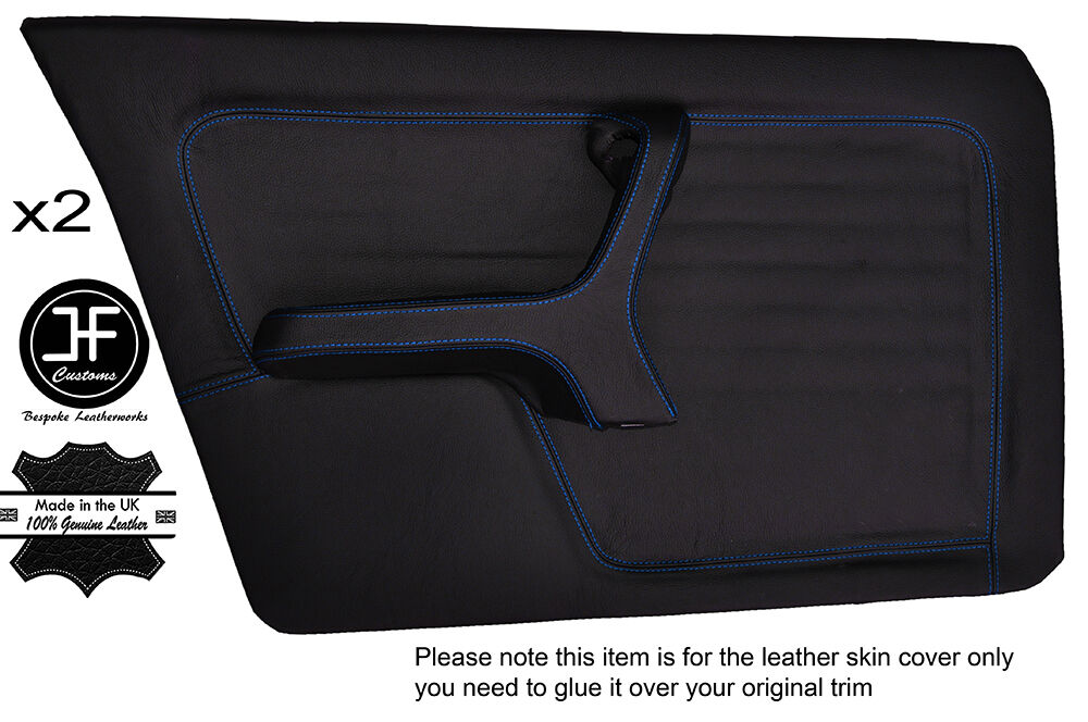 BLUE STICH 2X FRONT FULL DOOR CARD LEATHER COVERS FITS BMW 3 SERIES E30 SALOON