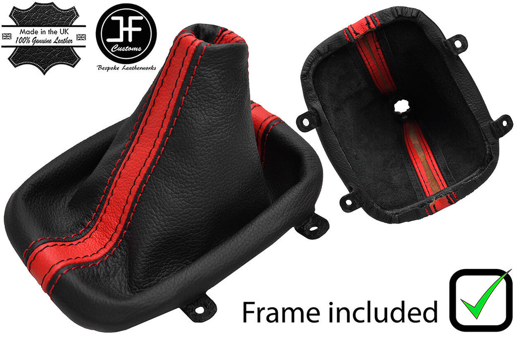BLACK & RED STRIPE LEATHER GEAR GAITER+PLASTIC FRAME FOR NISSAN S13 1988-1993