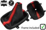 BLACK & RED STRIPE LEATHER GEAR GAITER+PLASTIC FRAME FOR NISSAN S13 1988-1993