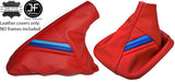 RED LEATHER TRI STRIPES GEAR & HANDBRAKE GAITER FITS BMW E36 E46 1991-2005