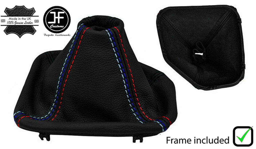 BLACK & TRI STITCH LEATHER GEAR GAITER+PLASTIC FRAME FITS BMW 5 SERIES E39 95-03