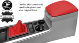 RED LEATHER ARMREST LID COVER & MANUAL GEAR GAITER FITS KIA SORENTO MK1 02-09