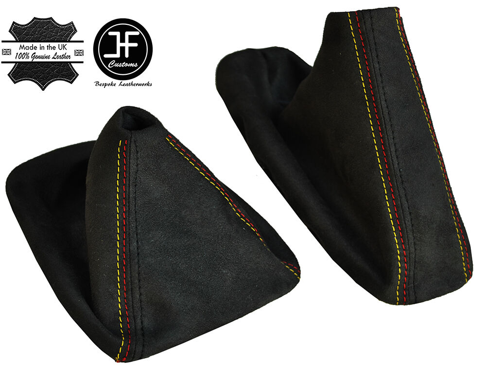 BLACK PU SUEDE FOR BMW E90 91 92 93 MANUAL 2XGAITERS GERMAN FLAG DOUBLE STITCH
