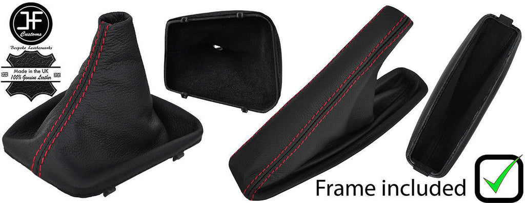 RED STITCH LEATHER GEAR HANDBRAKE + PLASTIC FRAME FOR BMW E46 99-05 MANUAL