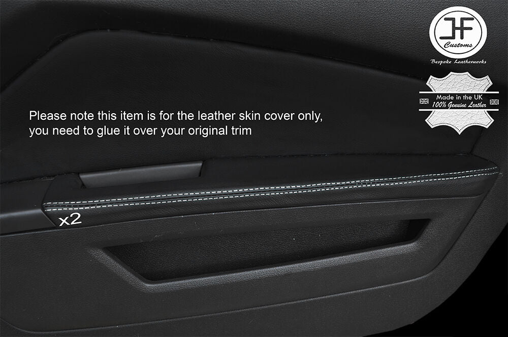 WHITE STITCH 2X FRONT DOOR ARMREST LEATHER COVERS FITS FORD MUSTANG 2010-2014