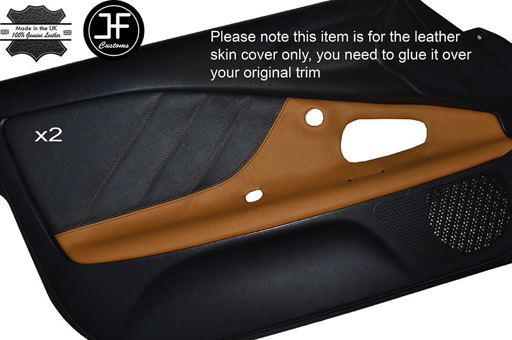 BLACK PERFORATED & BROWN LEATHER 2X DOOR CARD TRIM COVER FITS HONDA S2000 99-03