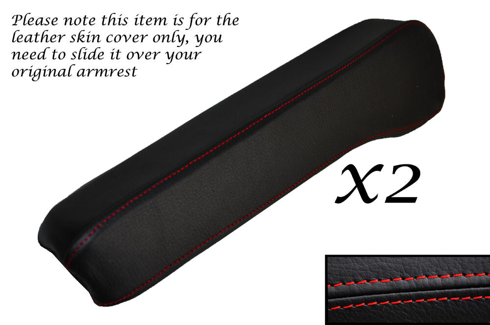 RED STITCH 2X FRONT SEAT ARMRESTS LEATHER SKIN COVERS FITS AUDI A8 1994-2002