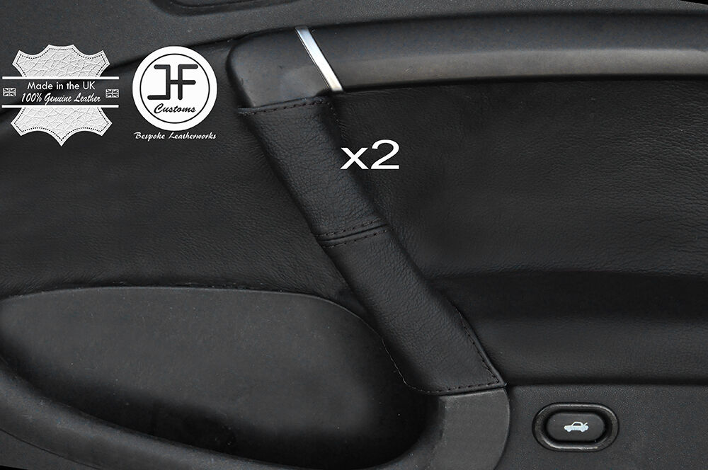 BLACK STITCHING 2X FRONT DOOR HANDLE LEATHER COVERS FITS SAAB 95 9-5 2006-2009